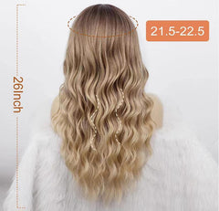 26 Inch Long Ash Blonde Wig With Bangs Natural Wavy Hair - Perfect For Daily Wear And Middle Part Style